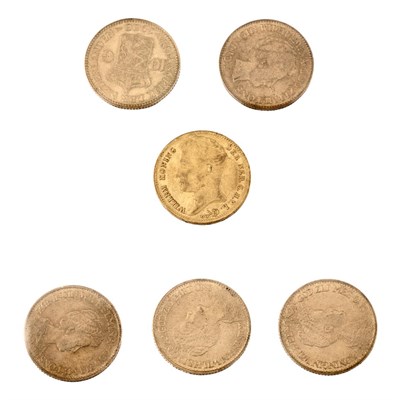 Lot 1084 - Netherlands, Six Gold Coins Comprising 1832,...