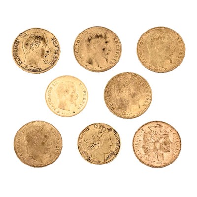 Lot 1056 - France, Eight Gold Coins Comprising 1859, 1896...