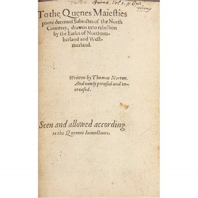 Lot 149 - [NORTHUMBERLAND'S REVOLT] THOMAS NORTON. To...