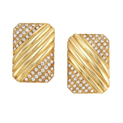 Lot 256 - Pair of Gold and Diamond Earclips