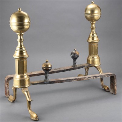 Lot 111 - Pair of Chippendale Style Brass Andirons Each...