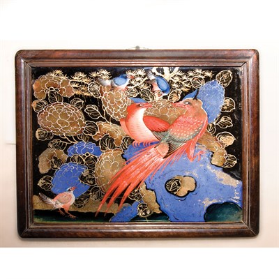 Lot 431 - Chinese Reverse Glass Painting of Exotic Birds...
