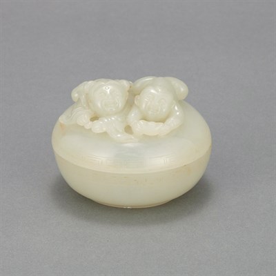 Lot 702 - Chinese White Jade Box Of round shape, the lid...