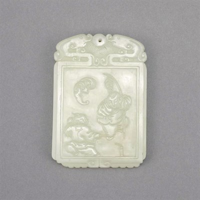 Lot 515 - Chinese White Jade Plaque Of rectangular form,...