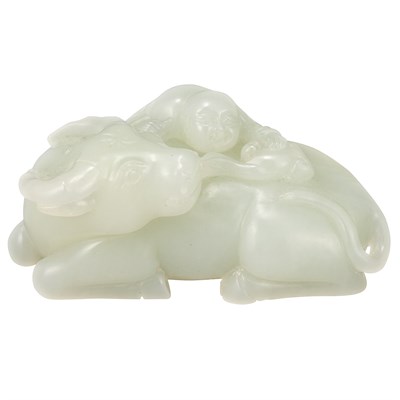Lot 516 - Chinese White Jade Buffalo The recumbent beast...
