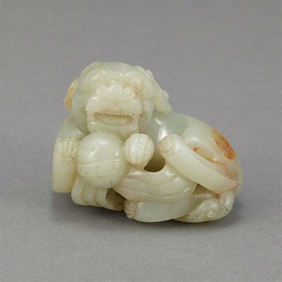 Lot 518 - Chinese Celadon Jade Lion Late Qing Dynasty...