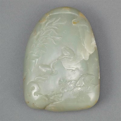 Lot 583 - Chinese Celadon Jade Boulder Carved on one...