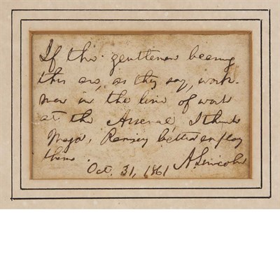 Lot 78 - LINCOLN, ABRAHAM Autograph note signed ("A....