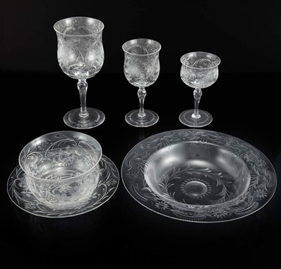 Lot 1258 - Floral Engraved Glass Stemware Service...