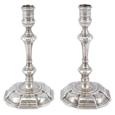Lot 410 - Pair of George II Silver Candlesticks James...