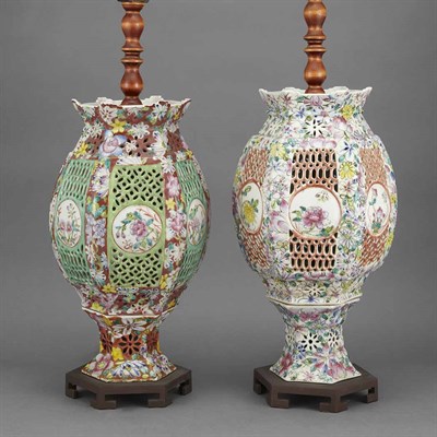 Lot 1420 - Two Chinese Famille Rose Porcelain Lanterns...