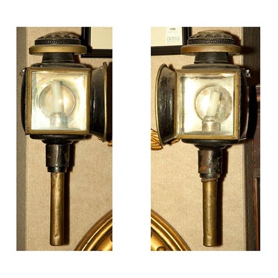 Lot 1381 - Pair of Painted Metal Carriage Lamps Height 20...