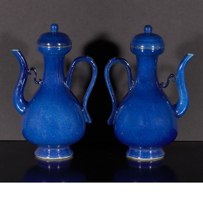 Lot 356 - Pair of Chinese Blue Glazed Porcelain Covered...