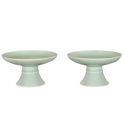 Lot 326 - Pair of Chinese Celadon Porcelain Stem Bowls...
