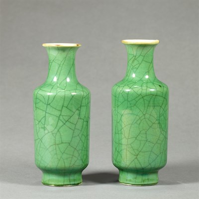Lot 394 - Pair of Chinese Green Glazed Porcelain Vases...