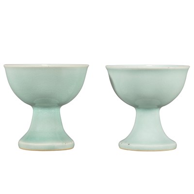 Lot 275 - Pair of Chinese Celadon Glazed Porcelain Stem...