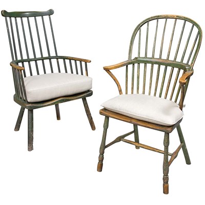 Lot 205 - Two English Green Painted Windsor Armchairs...