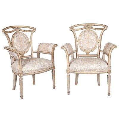 Lot 757 - Pair of Louis XVI Style Painted Fauteuils Mid...