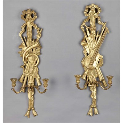 Lot 1190 - Pair of Neoclassical Style Gilt-Wood Two-Light...
