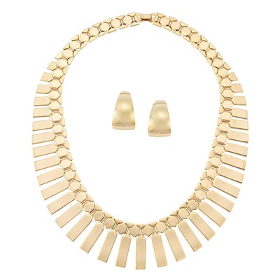 Lot 1173 - Gold-Plated Metal Necklace and Pair of Earclips