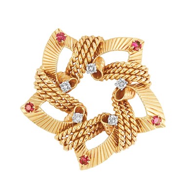 Lot 216 - Gold, Diamond and Ruby Clip-Brooch, Tiffany & Co.
