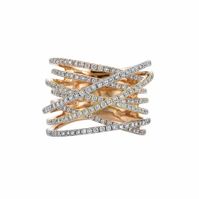 Lot 94 - Eight Row Tricolor Gold and Diamond Band Ring
