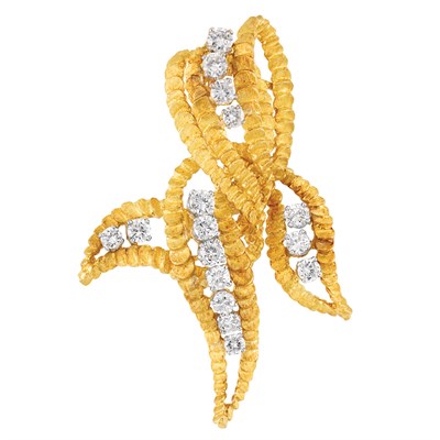Lot 34 - Gold and Diamond Bow Brooch