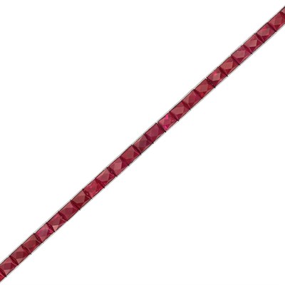 Lot 157 - Platinum and Ruby Straightline Bracelet