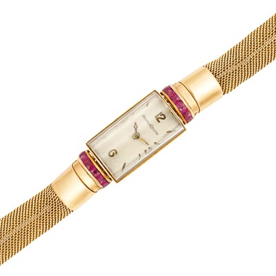 Lot 111 - Lady's Gold and Ruby Mesh Wristwatch, Jaeger LeCoultre