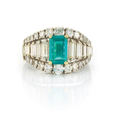 Lot 509 - White Gold, Emerald and Diamond Ring