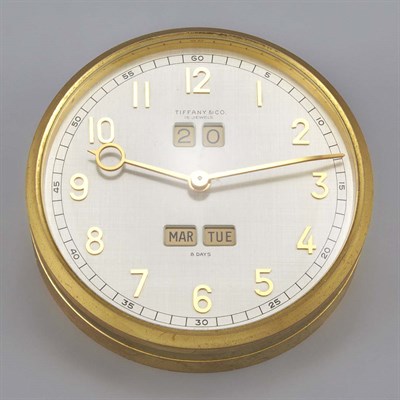 Lot 281 - Tiffany & Co. Gilt Metal Desk Clock Diameter 4...