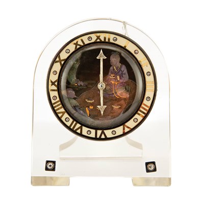 Lot 809 - Art Deco Japanesque Rock Crystal, Mother-of-Pearl, Abalone Pearl, Enamel and Diamond Desk Clock, Cartier