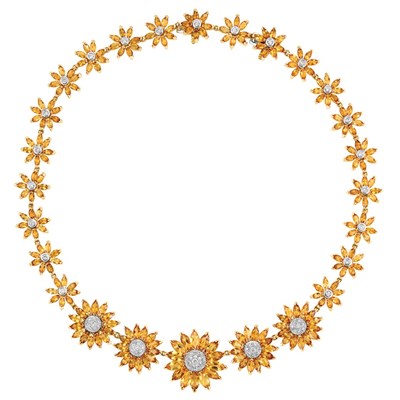 Lot 11 - Gold, Citrine and Diamond Floret Necklace