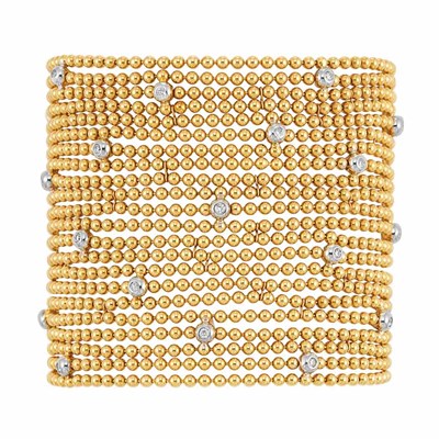 Lot 16 - Multistrand Gold Bead and Diamond Cuff Bracelet