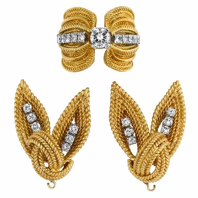 Lot 33 - Pair of Gold and Diamond Earrings and Ring