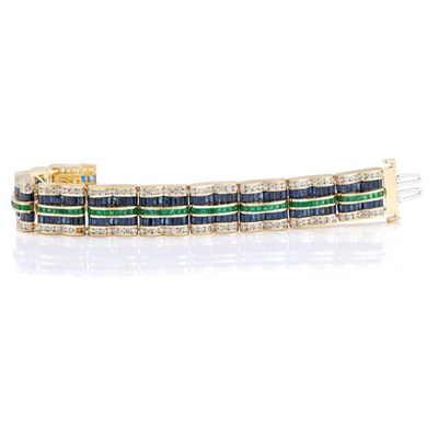 Lot 420 - Gold, Sapphire, Emerald and Diamond Bracelet, Krypell