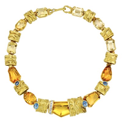 Lot 272 - Gold, Citrine, Sapphire and Diamond Necklace, Misani