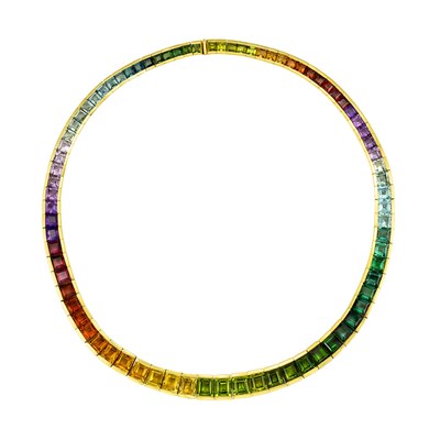 Lot 270 - Gold and Multicolored Stone Rainbow Necklace