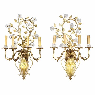 Lot 1399 - Pair of French Style Glass and Gilt-Metal Four-...