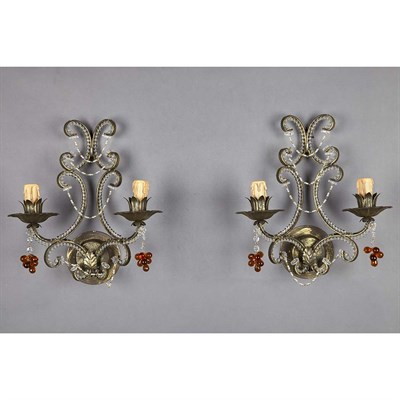 Lot 1192 - Pair of French Patinated-Metal and Glass...