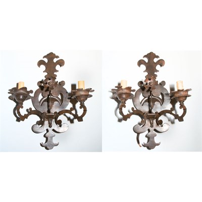 Lot 216 - Pair of Baroque Style Painted Metal Two-Light...