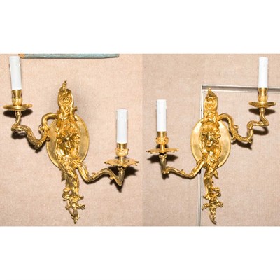 Lot 456 - Pair of Louis XV Style Gilt-Metal Two-Light...