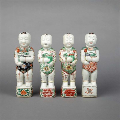 Lot 587 - Four Chinese Famille Verte Glazed Porcelain He...