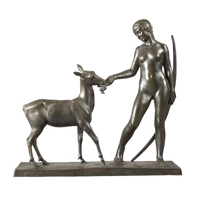 Lot 408 - French Art Deco Bronze Figure of Diana Feeding...