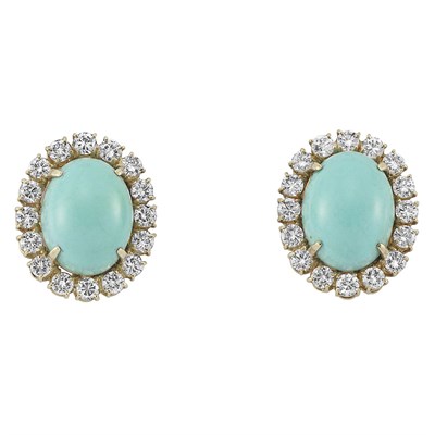 Lot 239 - Pair of Gold, Turquoise and Diamond Earrings