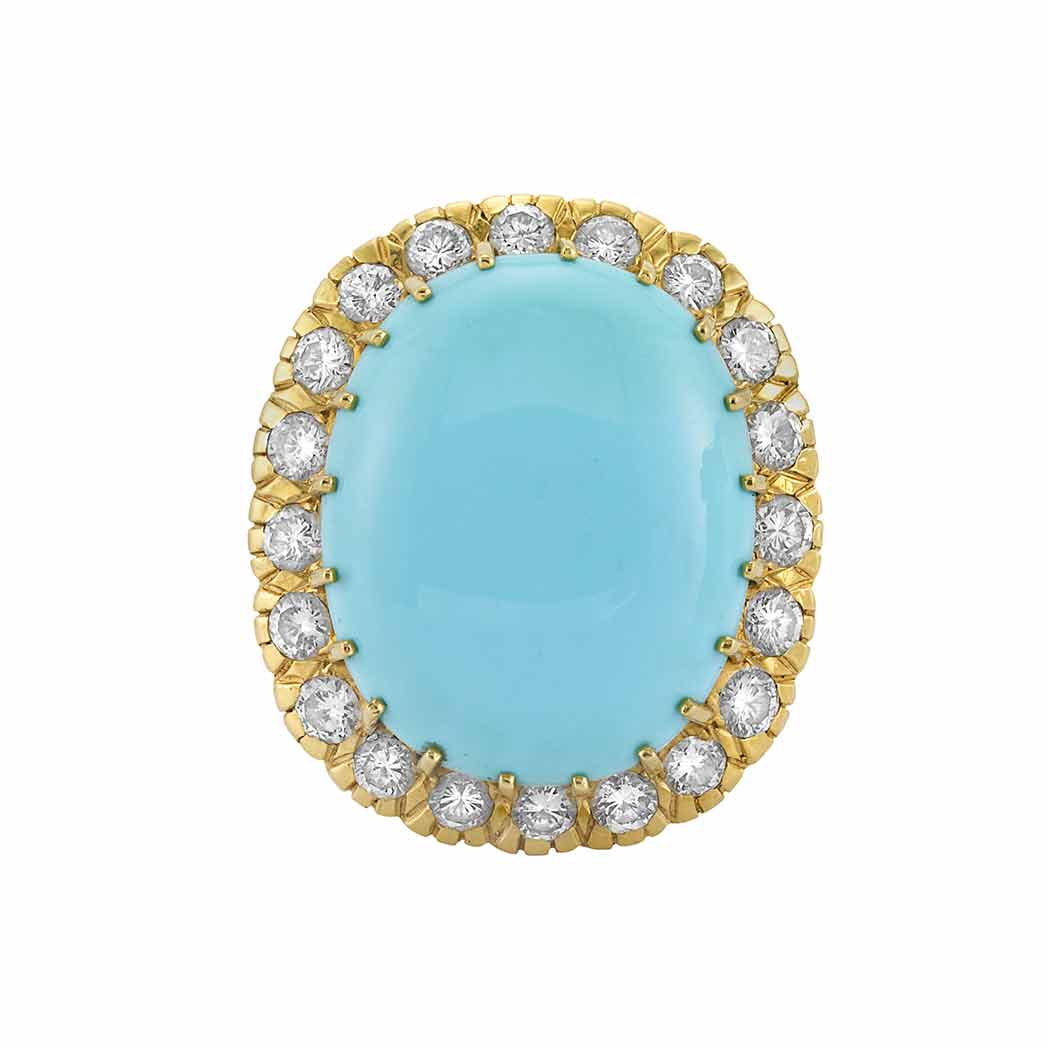 Lot 241 - Gold, Turquoise and Diamond Ring