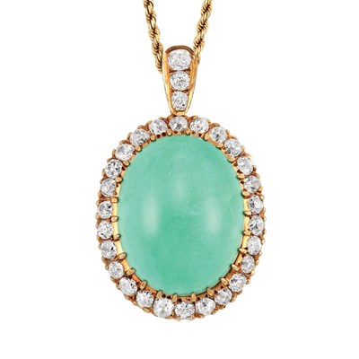 Lot 242 - Gold, Turquoise and Diamond Pendant with Gold Chain