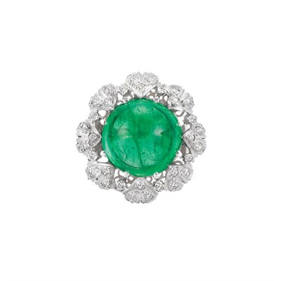 Lot 171 - Cabochon Emerald and Diamond Ring