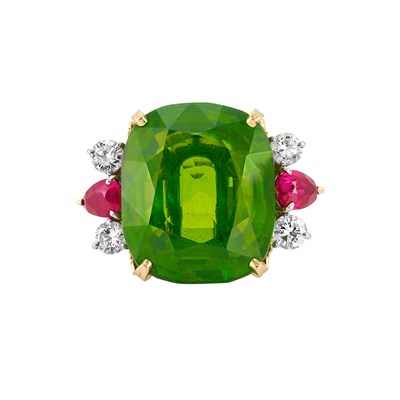 Lot 207 - Gold, Peridot, Diamond and Ruby Ring