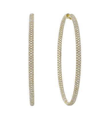 Lot 96 - Pair of Gold and Diamond Hoop Earrings